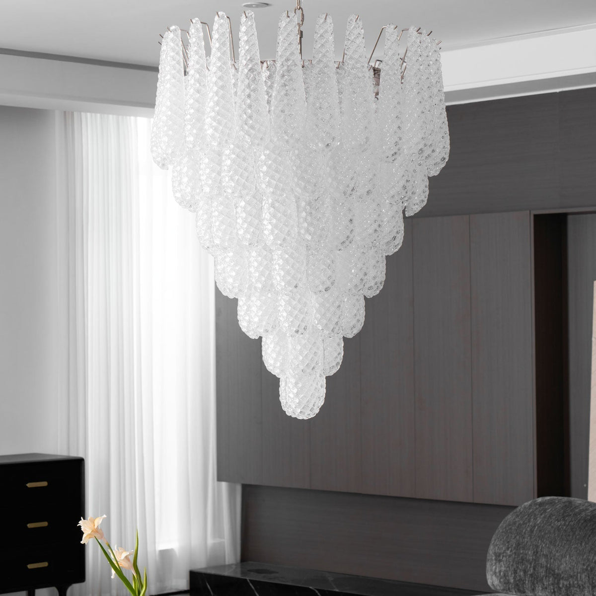 Lioralella lampadario Gocce Trasparenti vetro di Murano Cascata Diamante