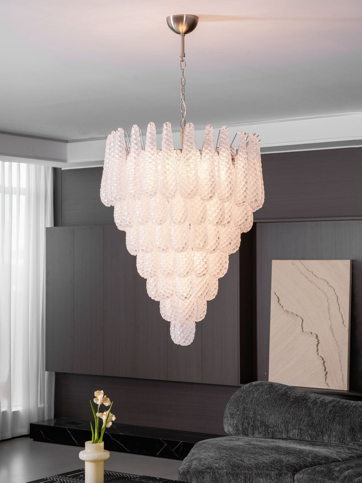 Lioralella lampadario Gocce Trasparenti vetro di Murano Cascata Diamante