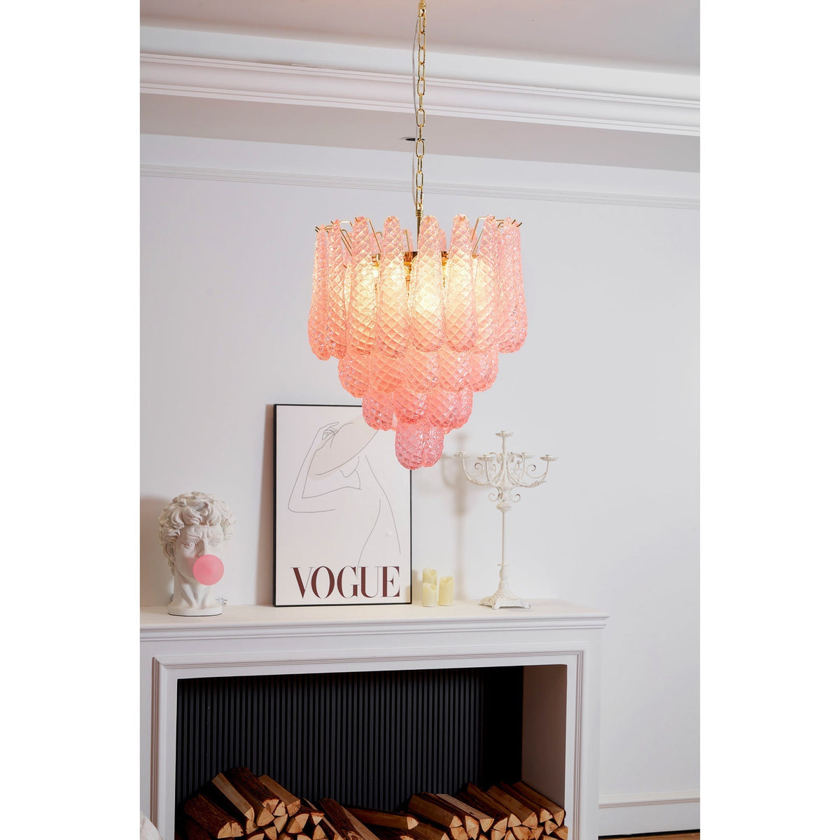 Veliena lampadario Gocce Rosa vetro Murano Motivo Diamante Cascata