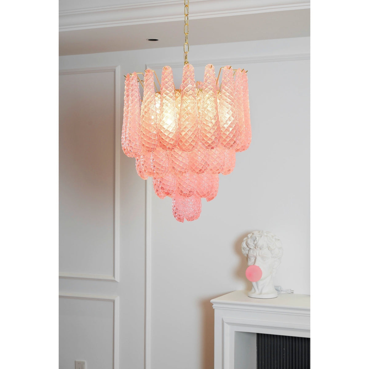 Veliena lampadario Gocce Rosa vetro Murano Motivo Diamante Cascata