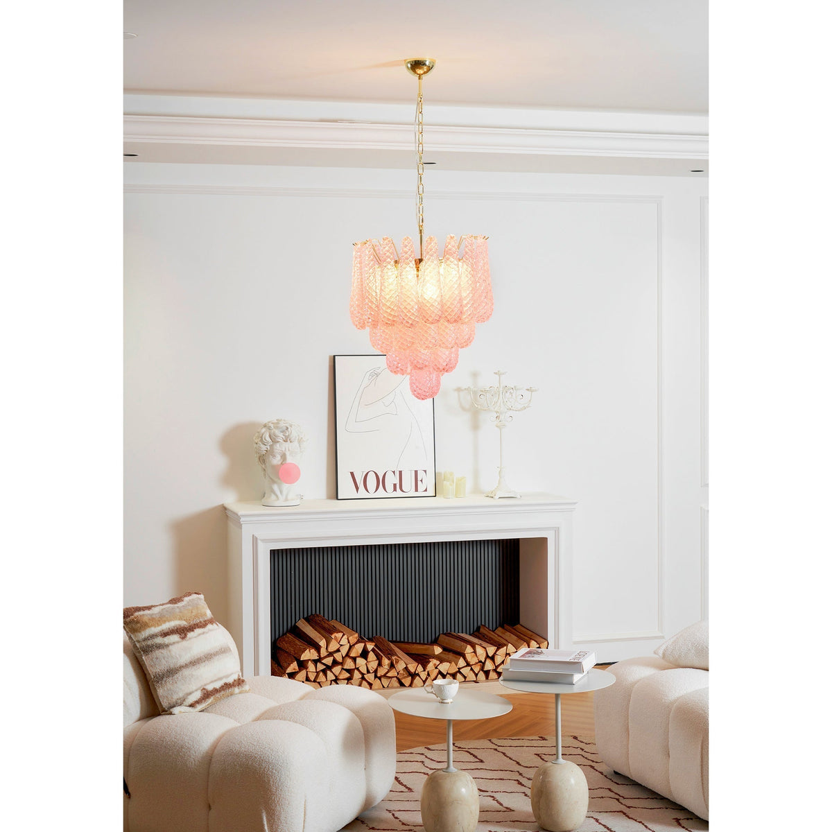 Veliena lampadario Gocce Rosa vetro Murano Motivo Diamante Cascata