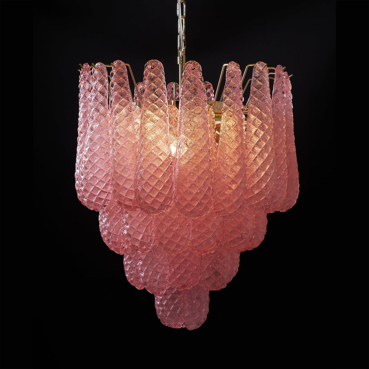 Veliena lampadario Gocce Rosa vetro Murano Motivo Diamante Cascata