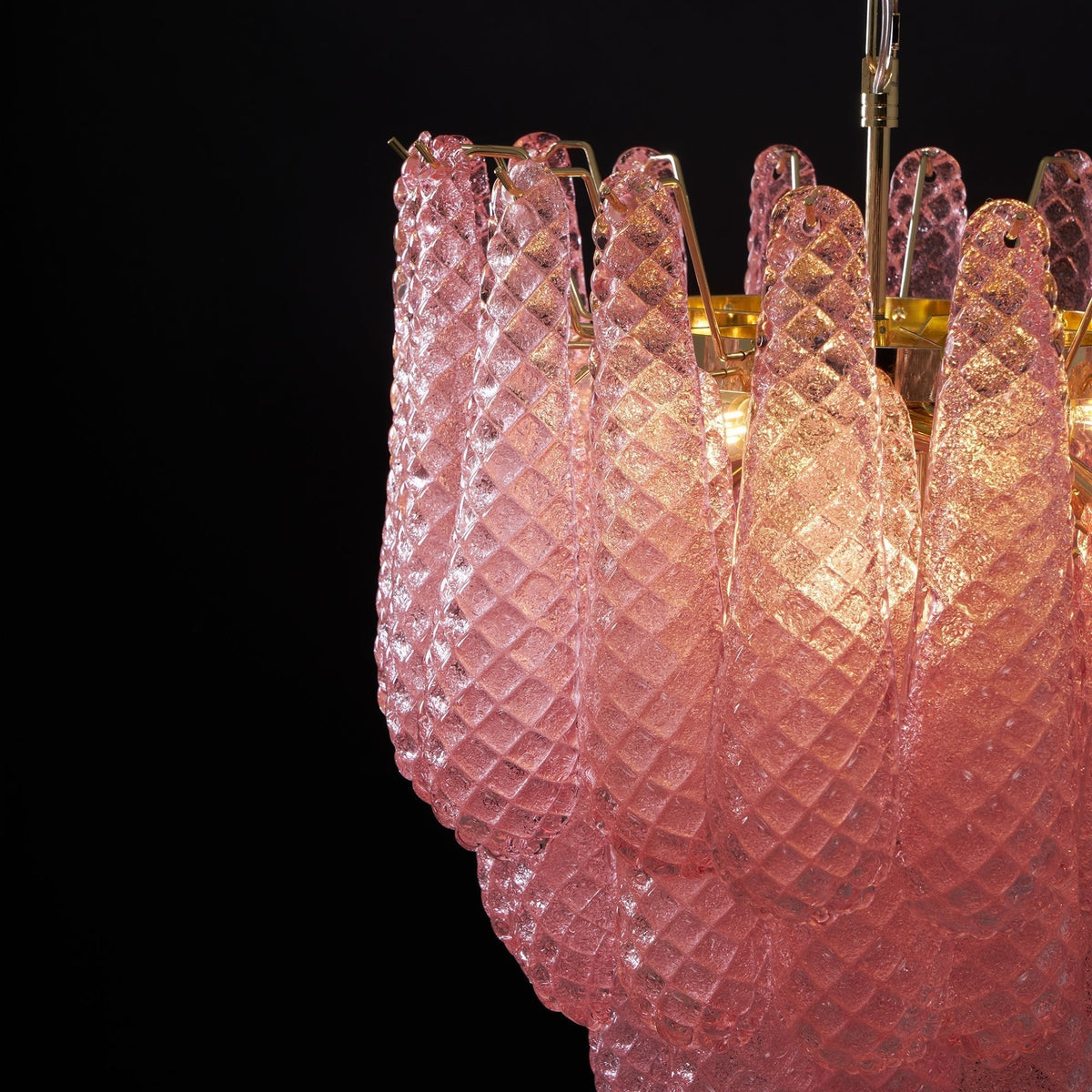 Veliena lampadario Gocce Rosa vetro Murano Motivo Diamante Cascata