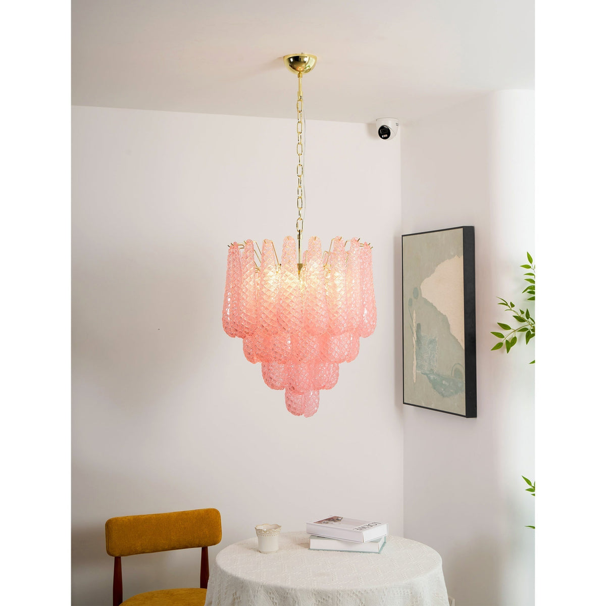 Veliena lampadario Gocce Rosa vetro Murano Motivo Diamante Cascata