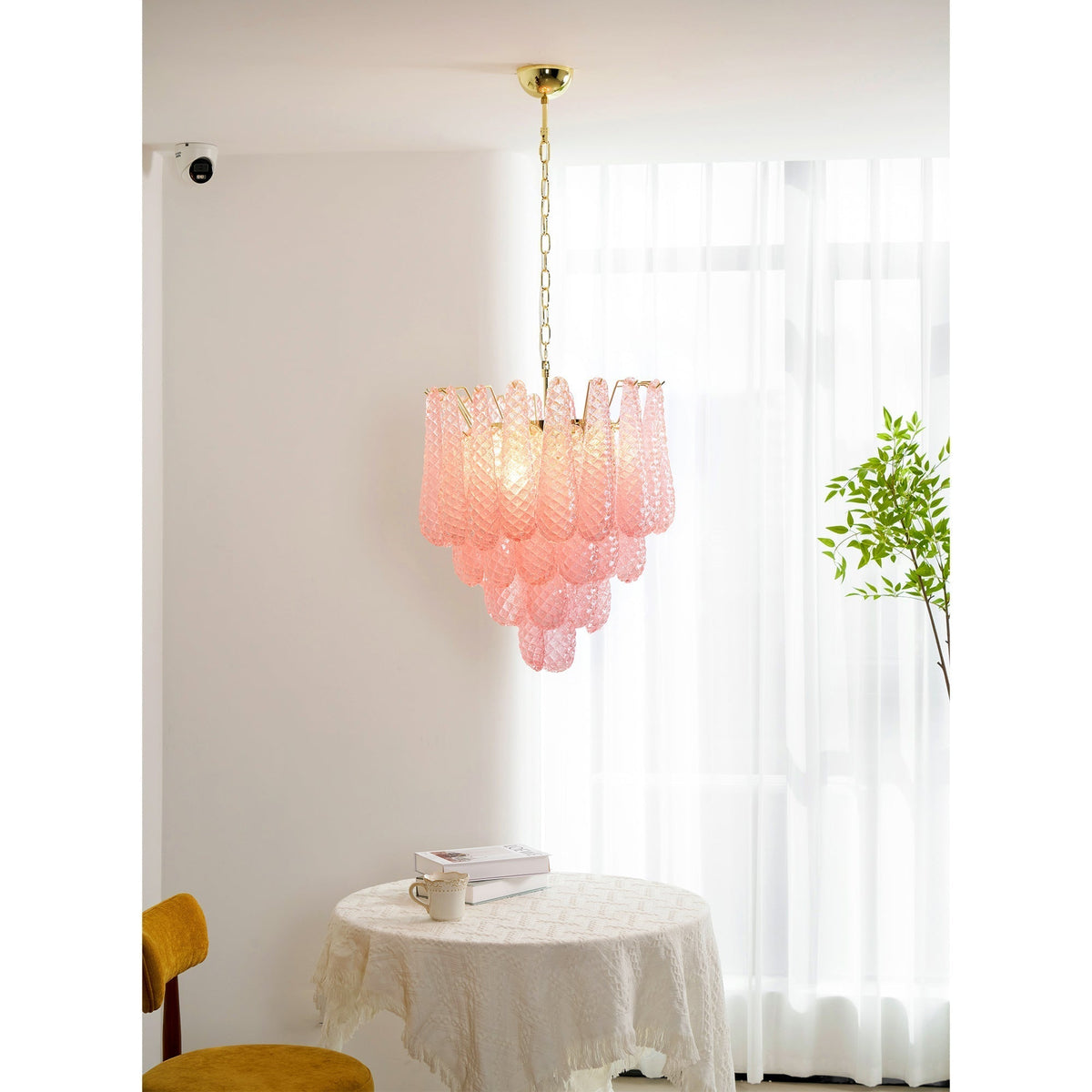 Veliena lampadario Gocce Rosa vetro Murano Motivo Diamante Cascata