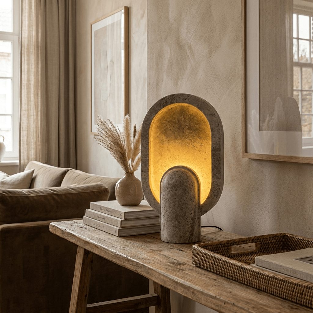 Valeena lampada da tavolo in travertino Argento-Grigio