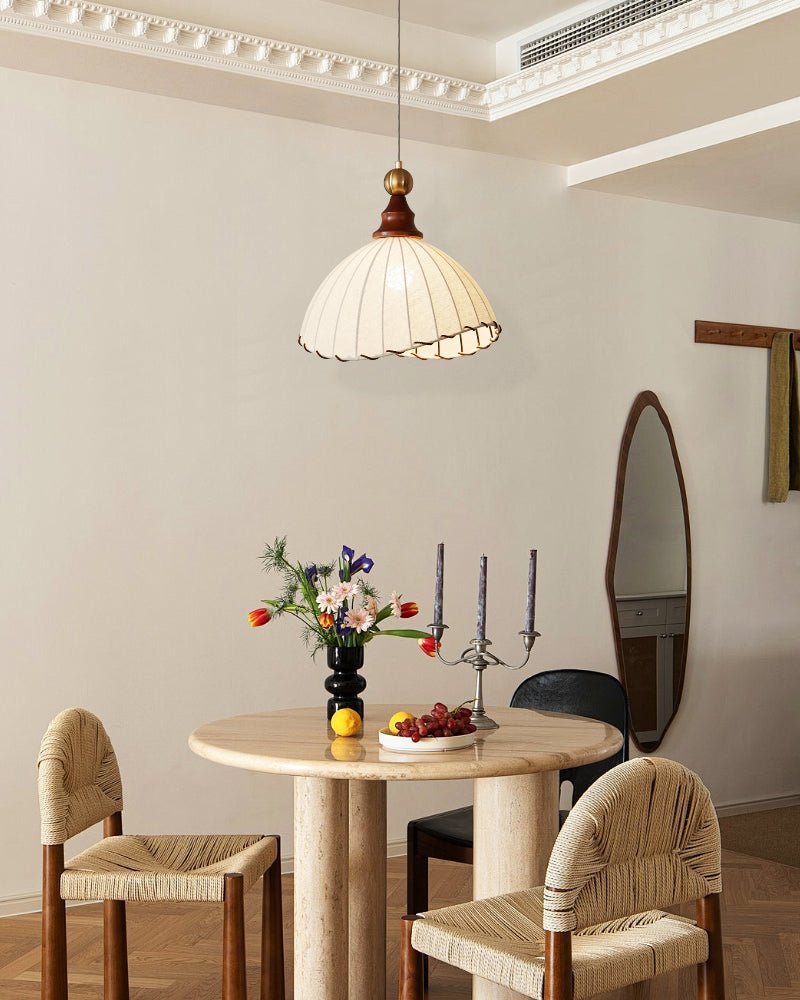 Earian lampada a sospensione elegante in legno e tessuto
