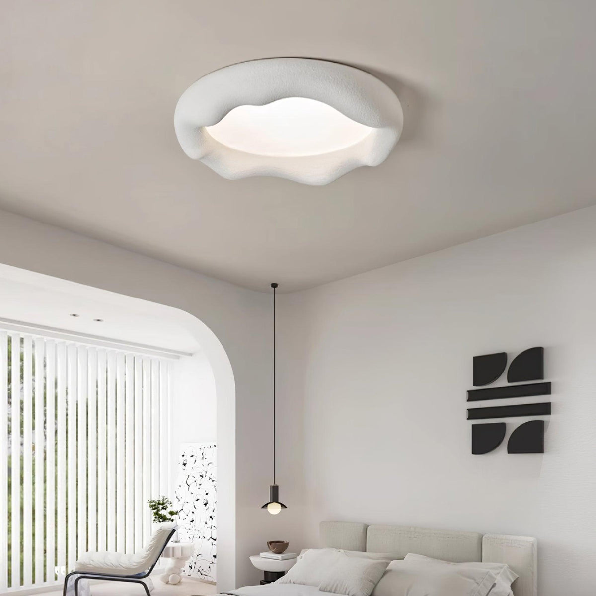 Lampada da soffitto in resina organica e fibra di vetro color beige