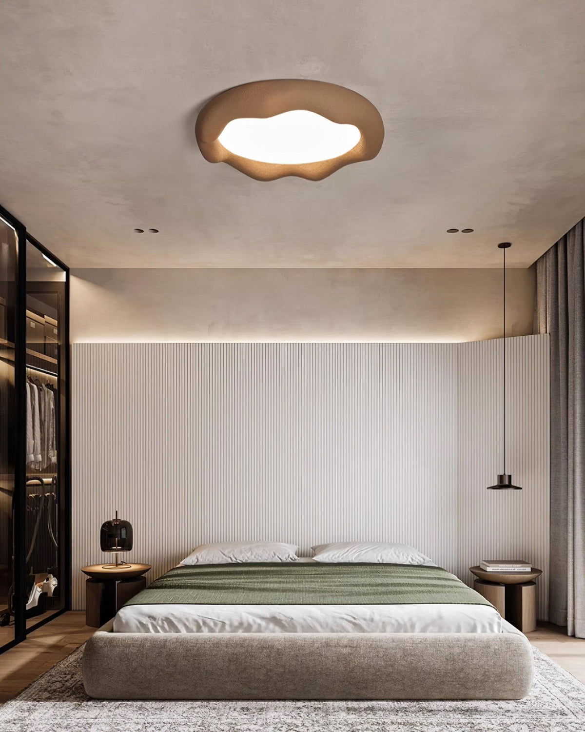 Lampada da soffitto in resina organica e fibra di vetro color beige