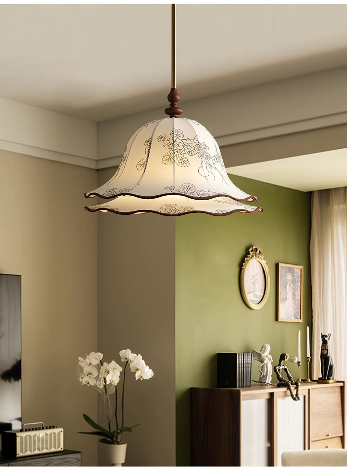 Ilsilis Eleganza Tradizionale lampada a sospensione in legno con Paralume in tessuto Floreal floreale