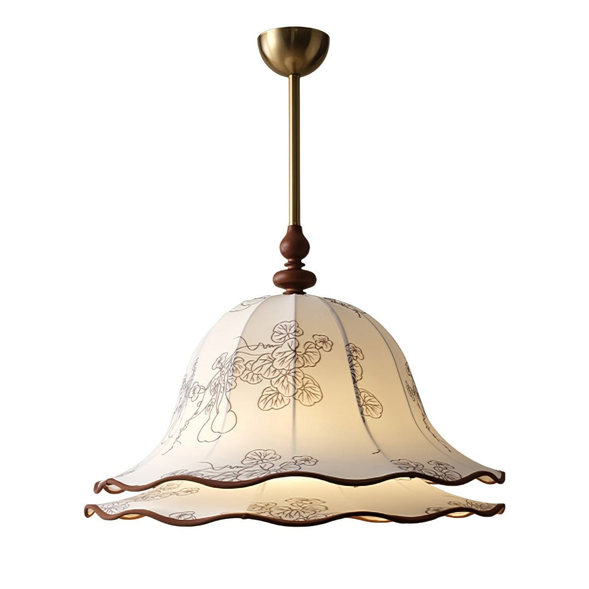 Ilsilis Eleganza Tradizionale lampada a sospensione in legno con Paralume in tessuto Floreal floreale