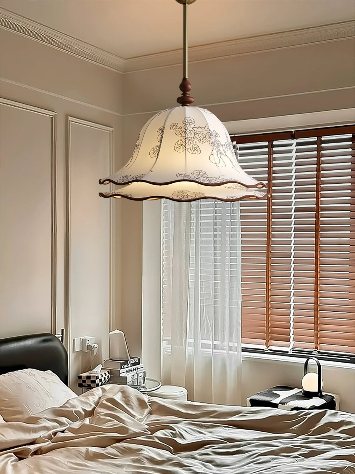 Ilsilis Eleganza Tradizionale lampada a sospensione in legno con Paralume in tessuto Floreal floreale