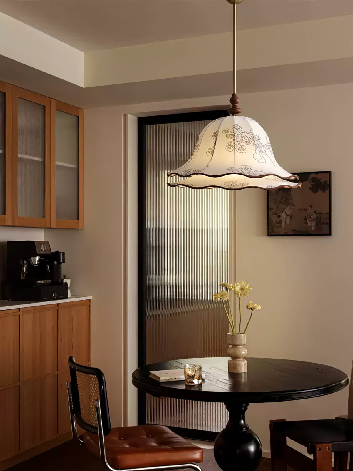 Ilsilis Eleganza Tradizionale lampada a sospensione in legno con Paralume in tessuto Floreal floreale