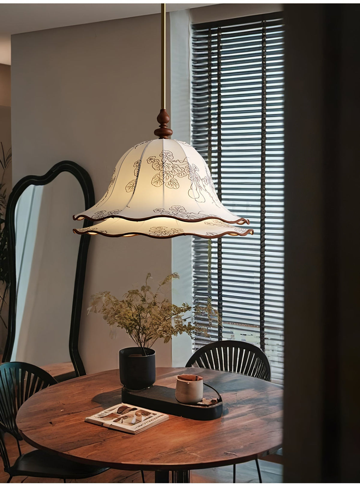 Ilsilis Eleganza Tradizionale lampada a sospensione in legno con Paralume in tessuto Floreal floreale