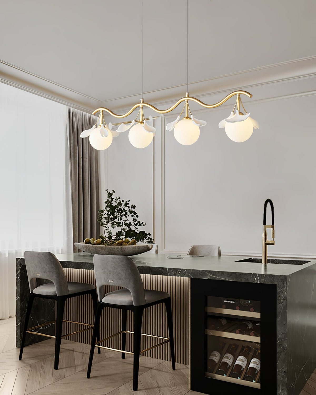 Hunell lampadario in ottone con Motivo Florale floreale