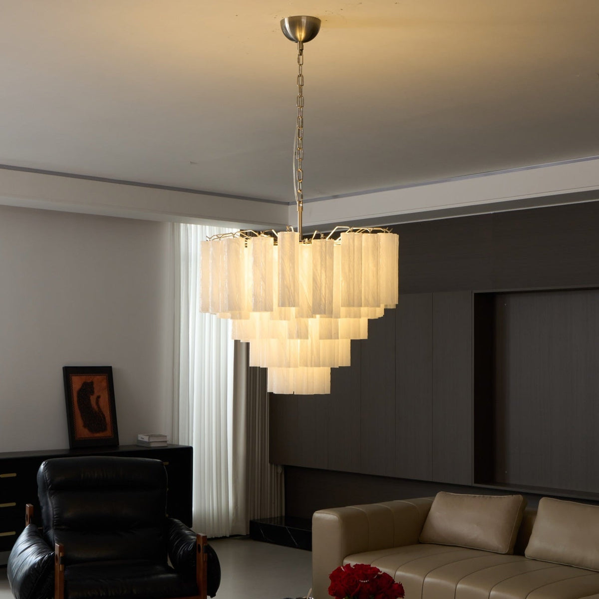 Velinaine lampadario vetro Murano Opalescente a Cascata