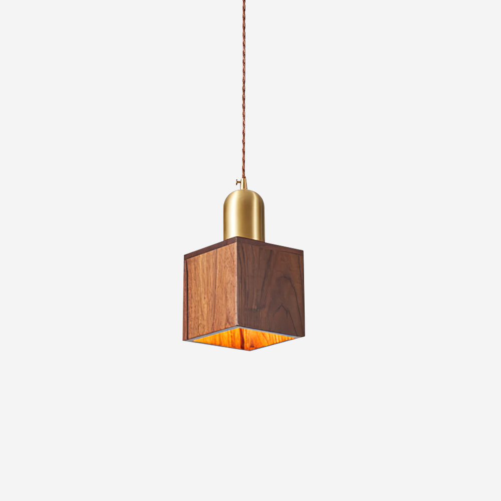 Lampada a sospensione in legno, forme assortite in legno massello e ottone
