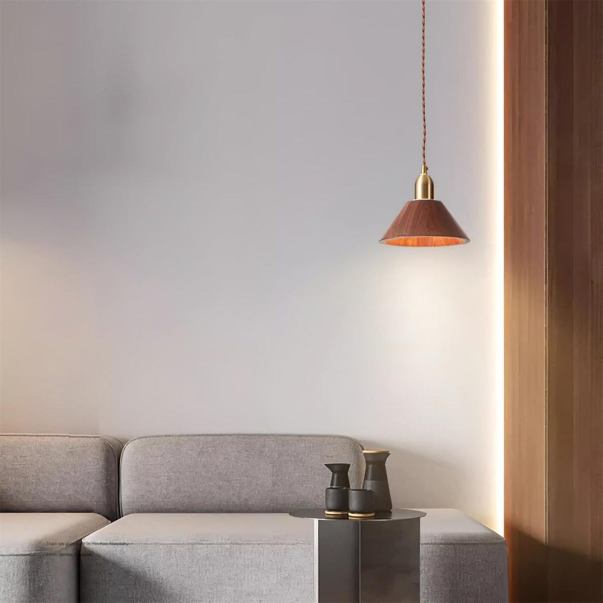 Lampada a sospensione in legno, forme assortite in legno massello e ottone
