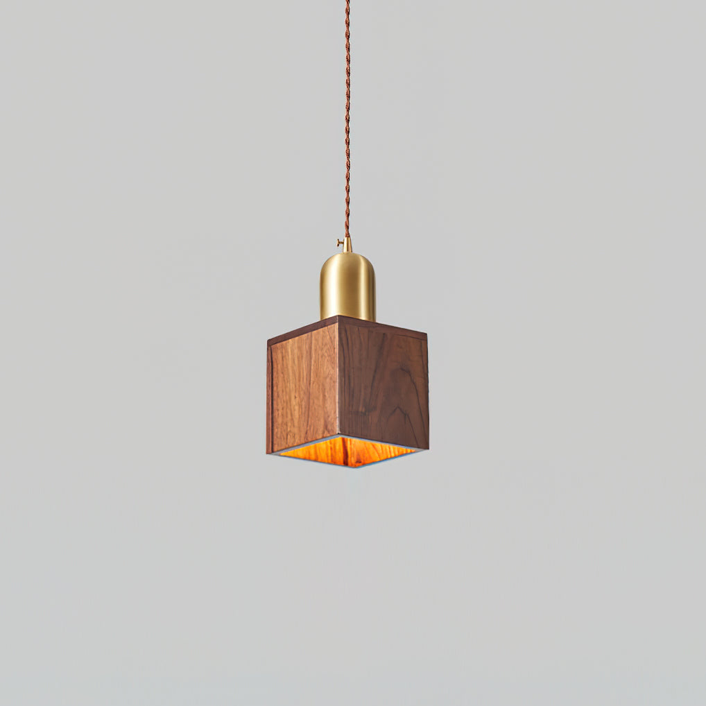 Lampada a sospensione in legno, forme assortite in legno massello e ottone