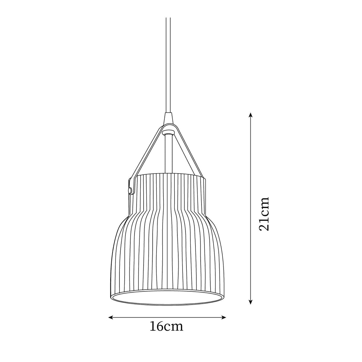 Lampada a sospensione in ceramica con paralume striato, cinghia in pelle e finitura ottone moderna