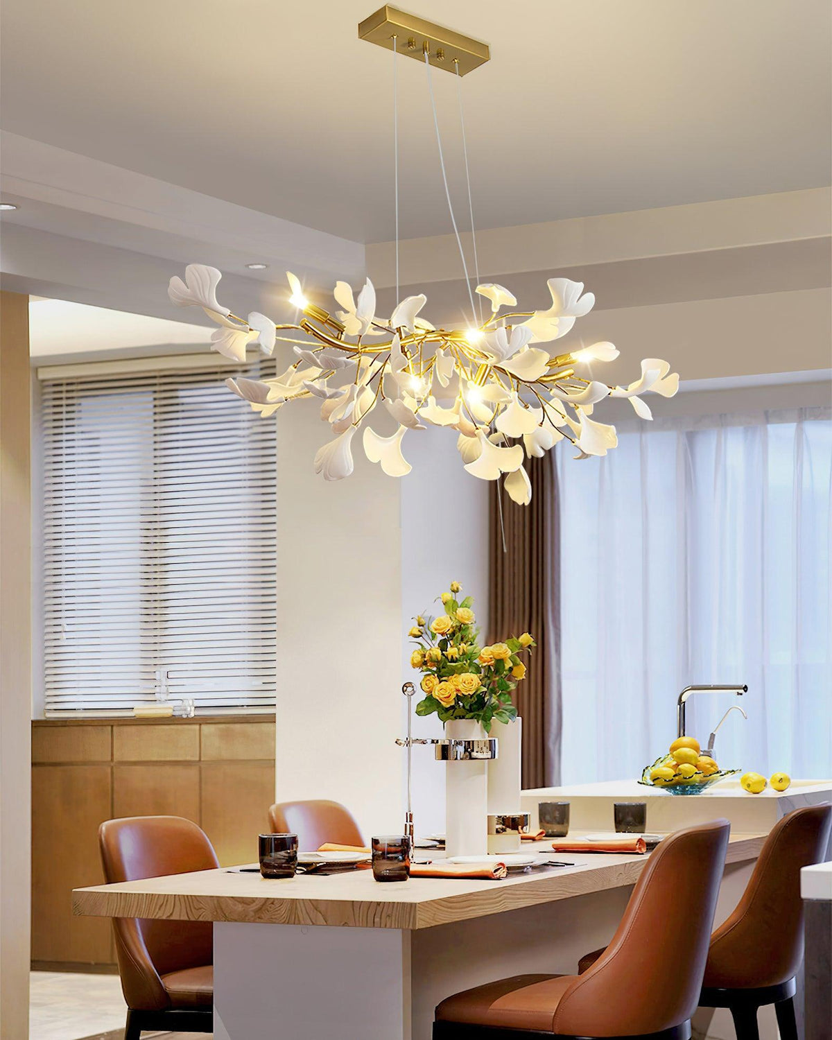 Dylo lampadario ottone lineare Ginkgo Petal in Ceramica Ramo floreale