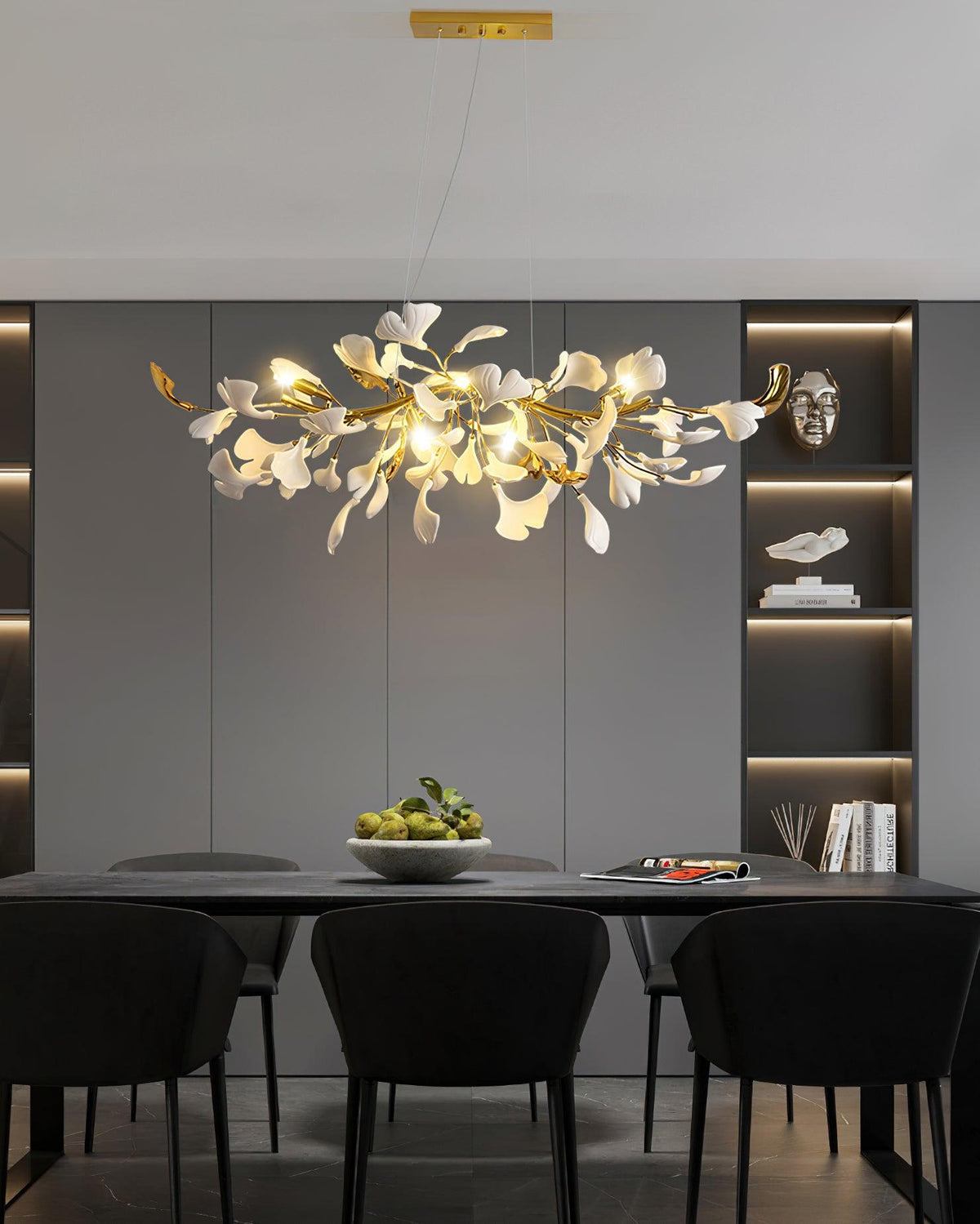 Dylo lampadario ottone lineare Ginkgo Petal in Ceramica Ramo floreale
