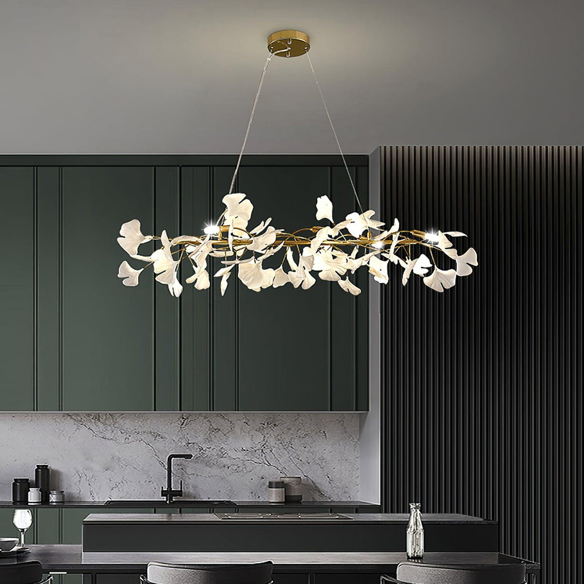 Lampadario Cornice Metallica Ceramica Ginkgo Ombra Oro bianco Arte moderna in metallo