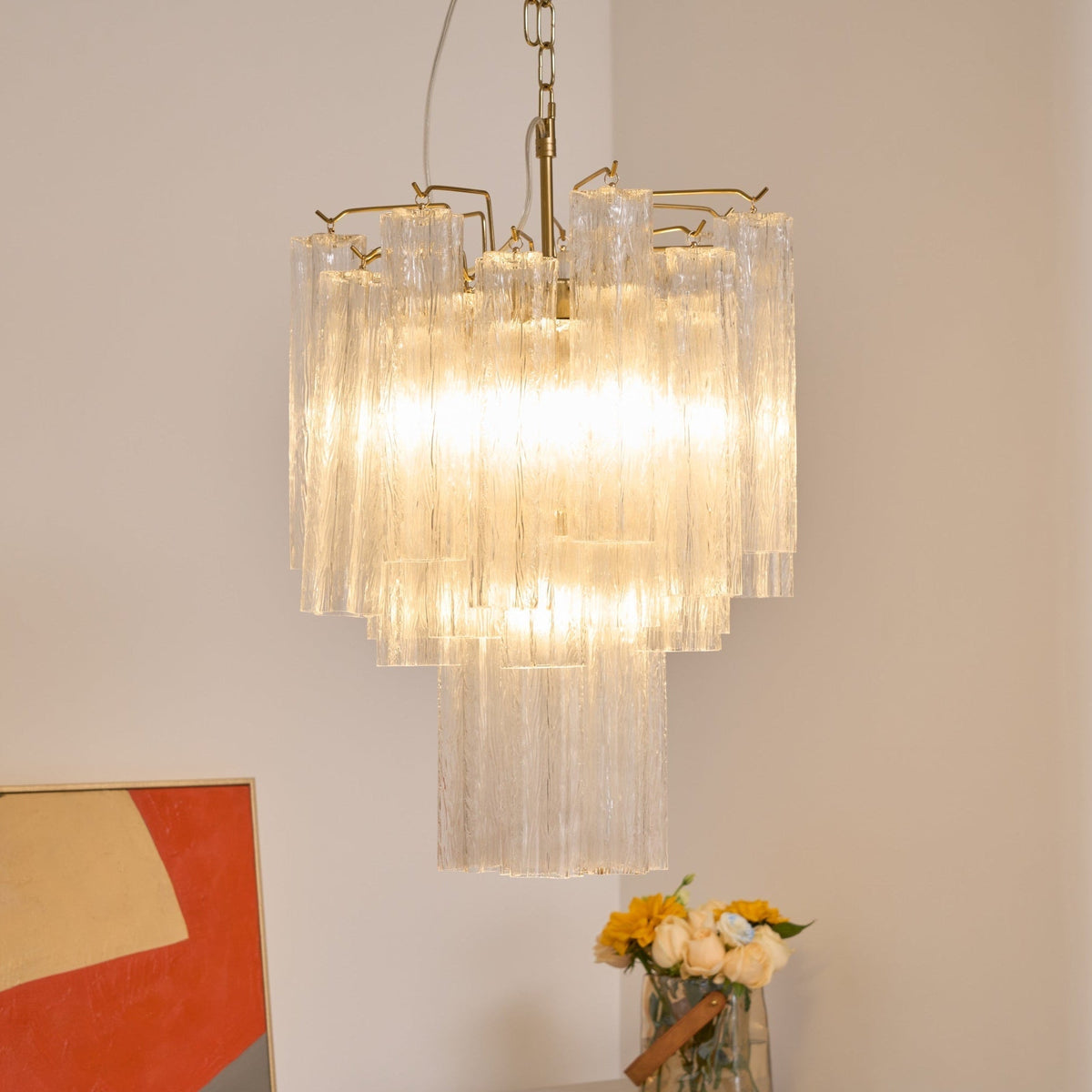 Celorora lampadario Tubi in vetro Murano Chiaro a Più Livelli moderno