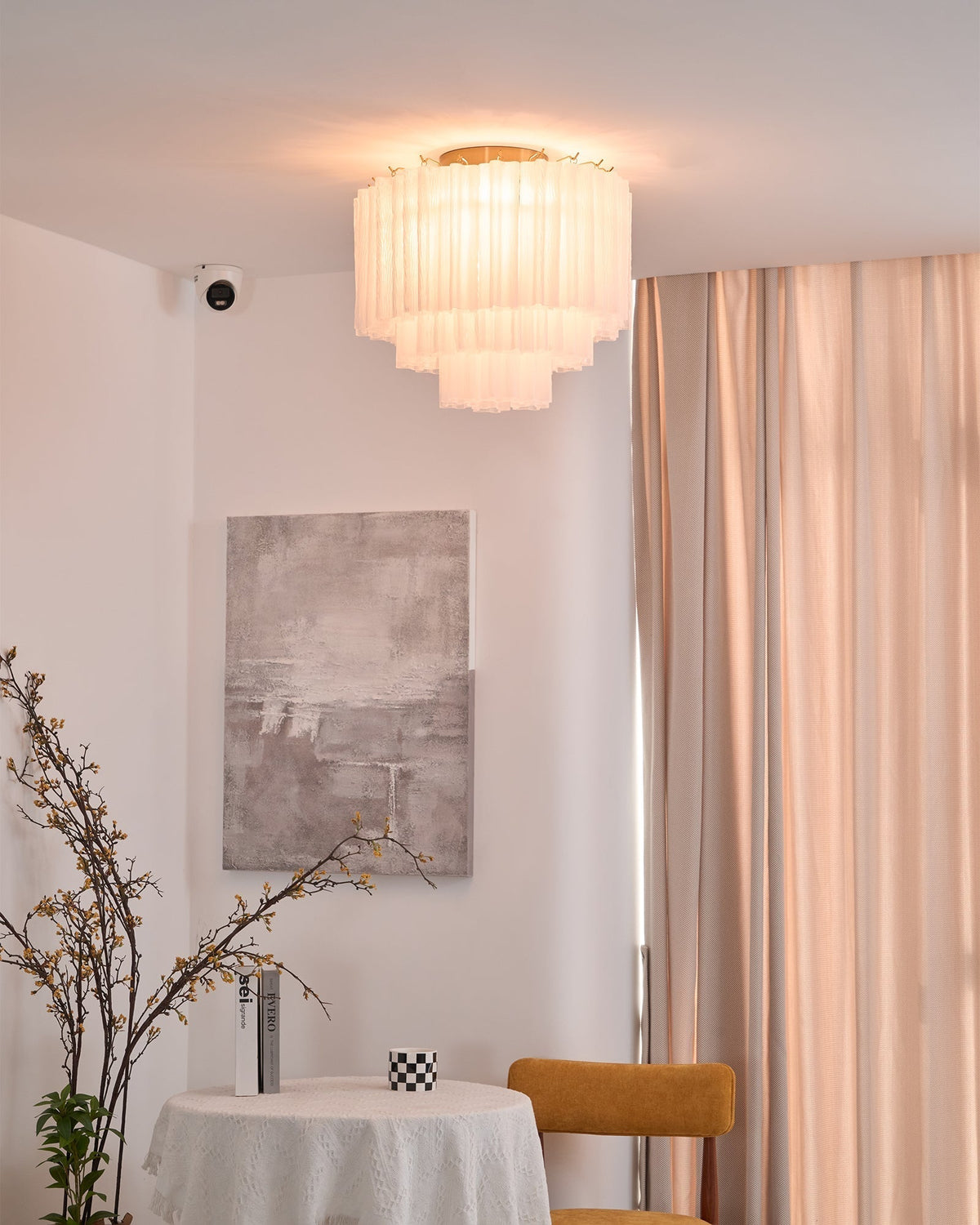 Velelena plafoniera in vetro Murano bianco Stratificato elegante moderna