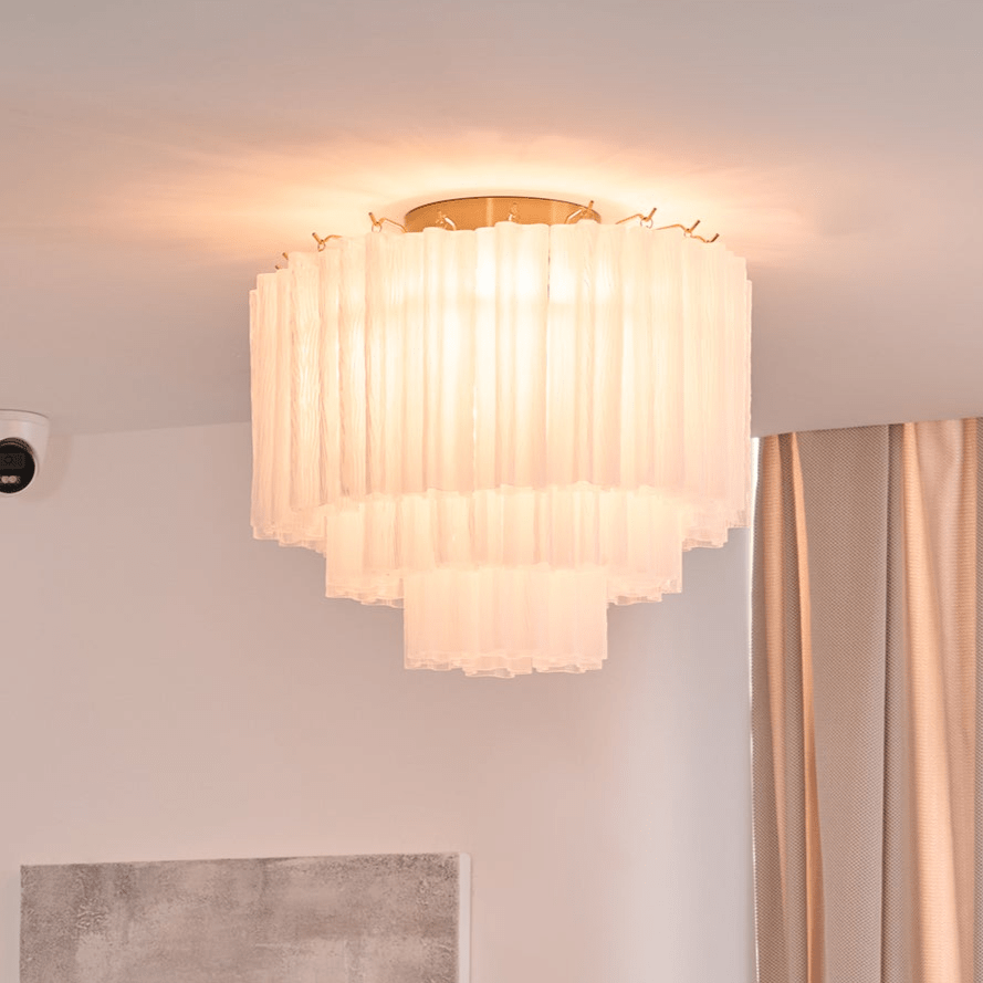 Velelena plafoniera in vetro Murano bianco Stratificato elegante moderna
