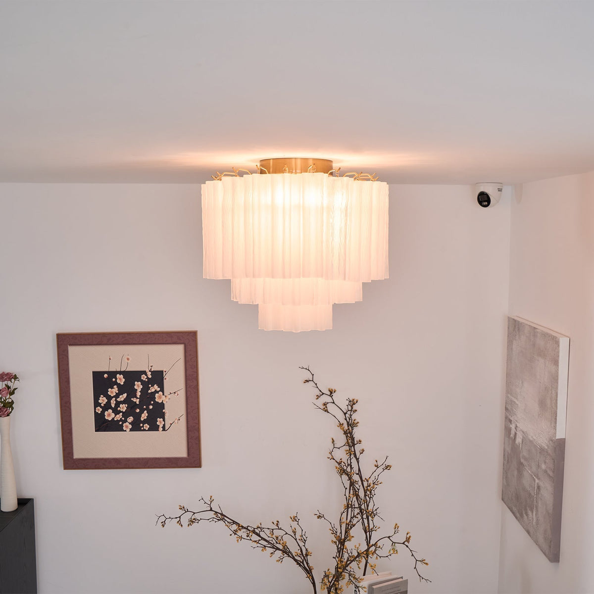 Velelena plafoniera in vetro Murano bianco Stratificato elegante moderna