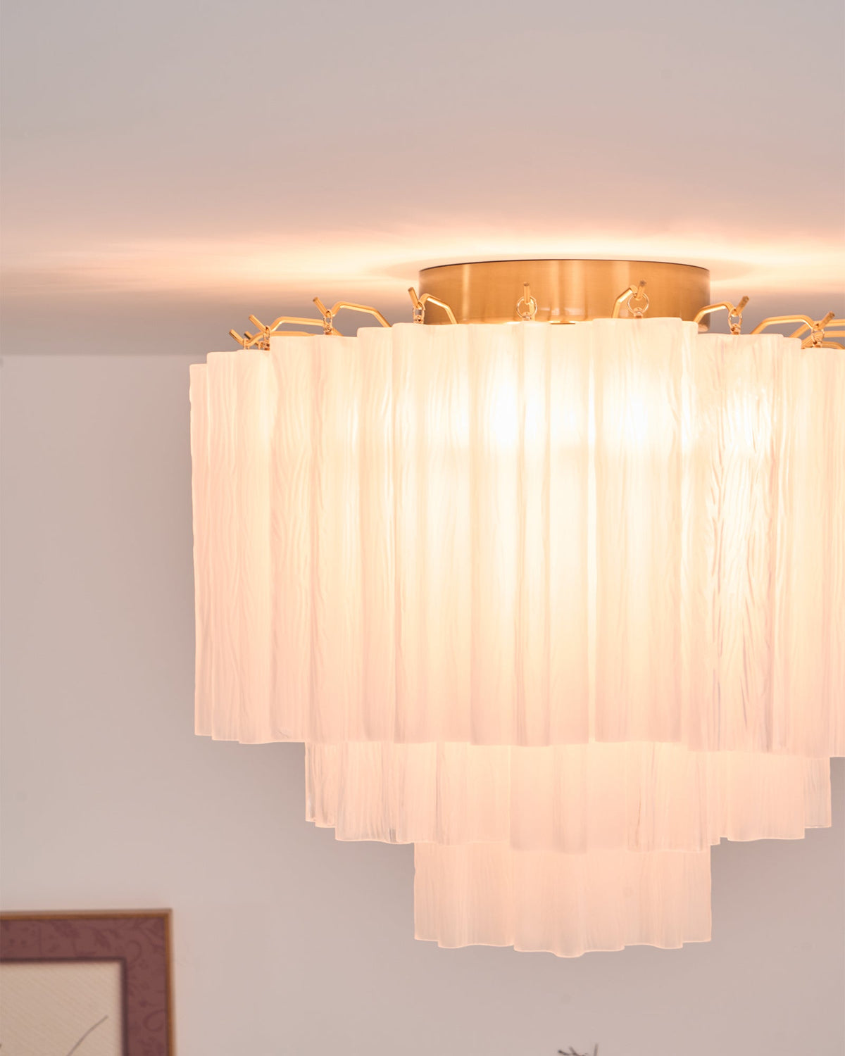 Velelena plafoniera in vetro Murano bianco Stratificato elegante moderna
