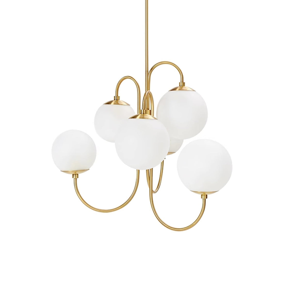 Auruaria lampadario ottone Bracci Curvi sfere Opaline elegante per soggiorno a grappolo