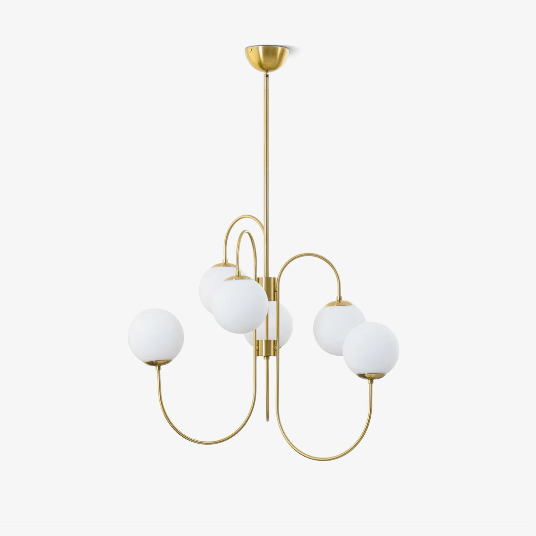 Auruaria lampadario ottone Bracci Curvi sfere Opaline elegante per soggiorno a grappolo