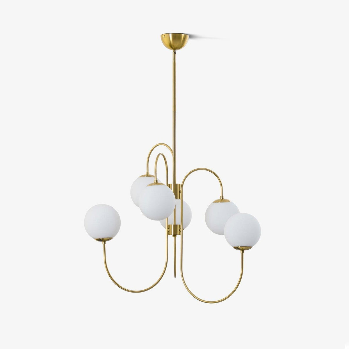 Auruaria lampadario ottone Bracci Curvi sfere Opaline elegante per soggiorno a grappolo