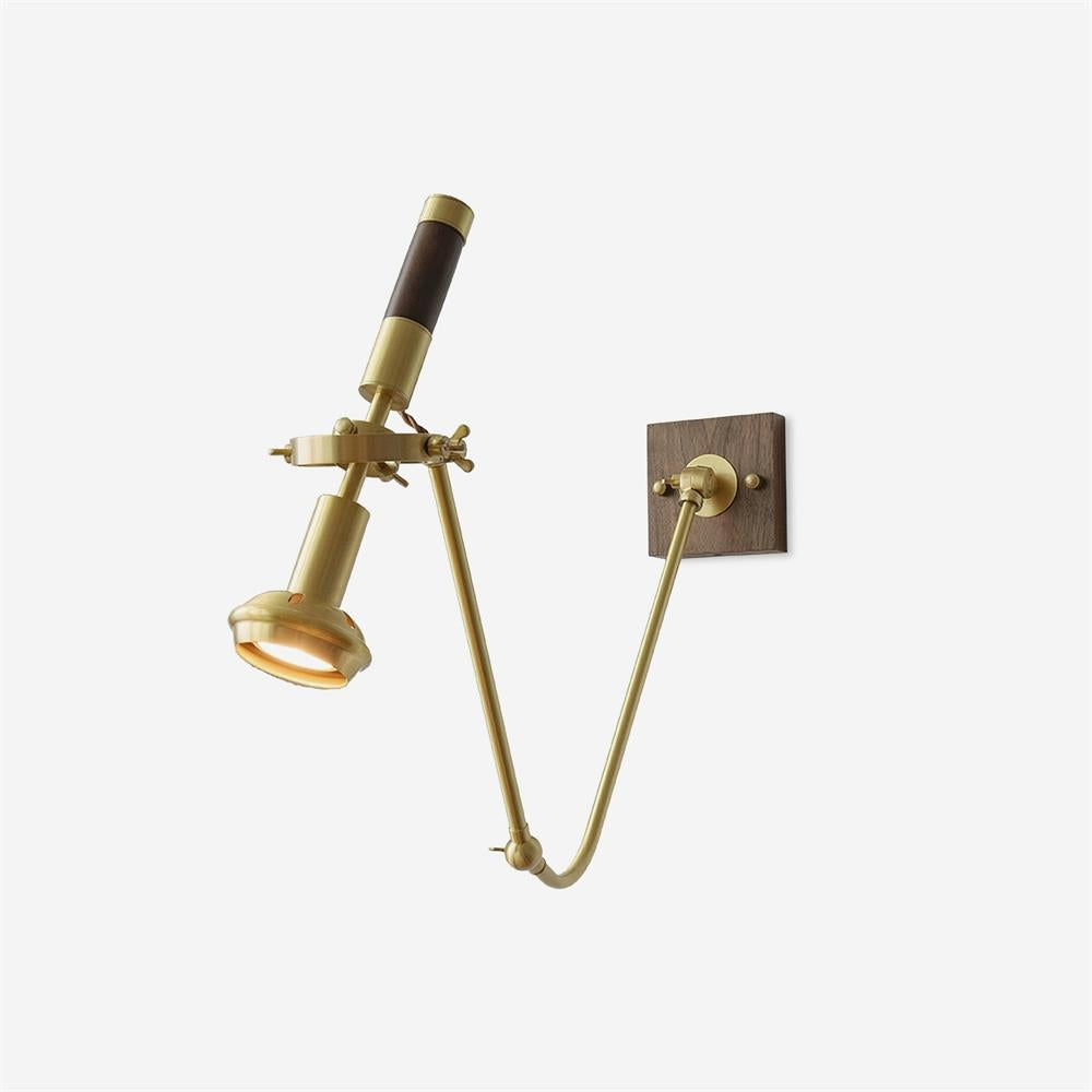 Lampada da parete regolabile in ottone con finitura noce, stile vintage e spot industriale