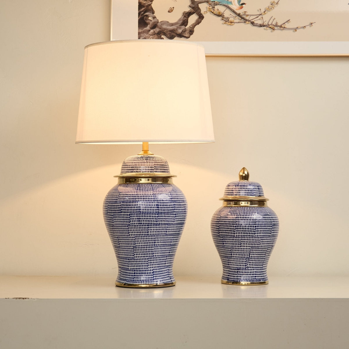 Indigo lampada da tavolo con Motivo a Punti in Ceramica