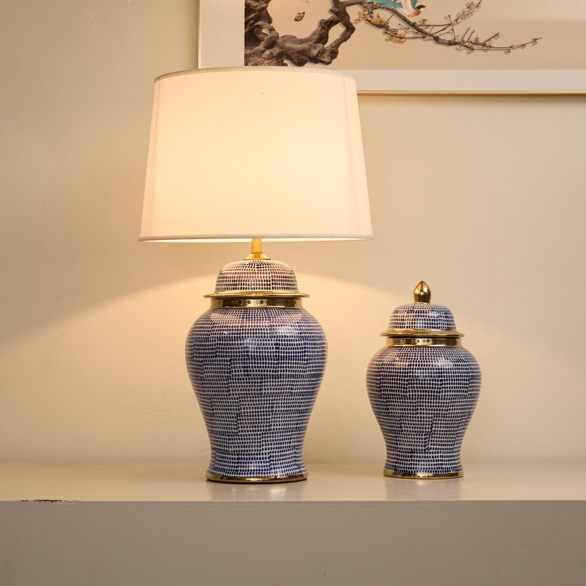 Indigo lampada da tavolo con Motivo a Punti in Ceramica