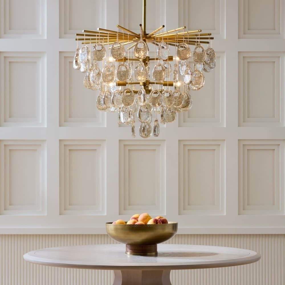 Velaian lampadario Gocce in vetro ambra ottone Antico