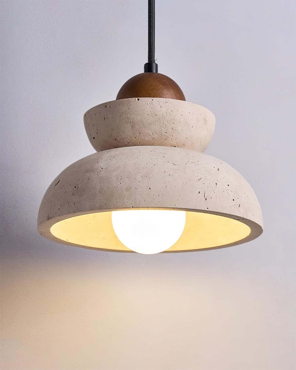 Lampada a sospensione travertino Paralume legno moderno Nordico Beige Walnut