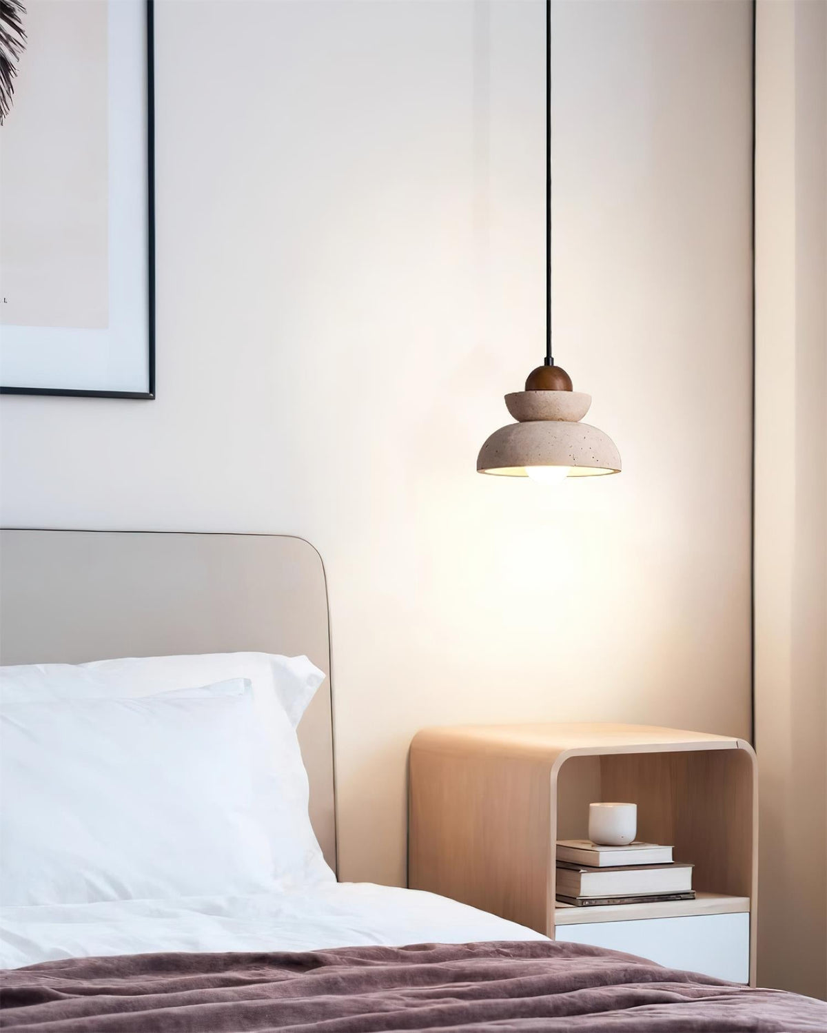 Lampada a sospensione travertino Paralume legno moderno Nordico Beige Walnut