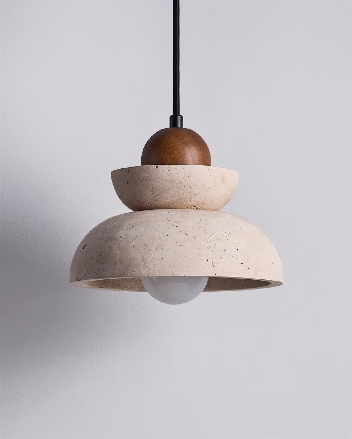 Lampada a sospensione travertino Paralume legno moderno Nordico Beige Walnut