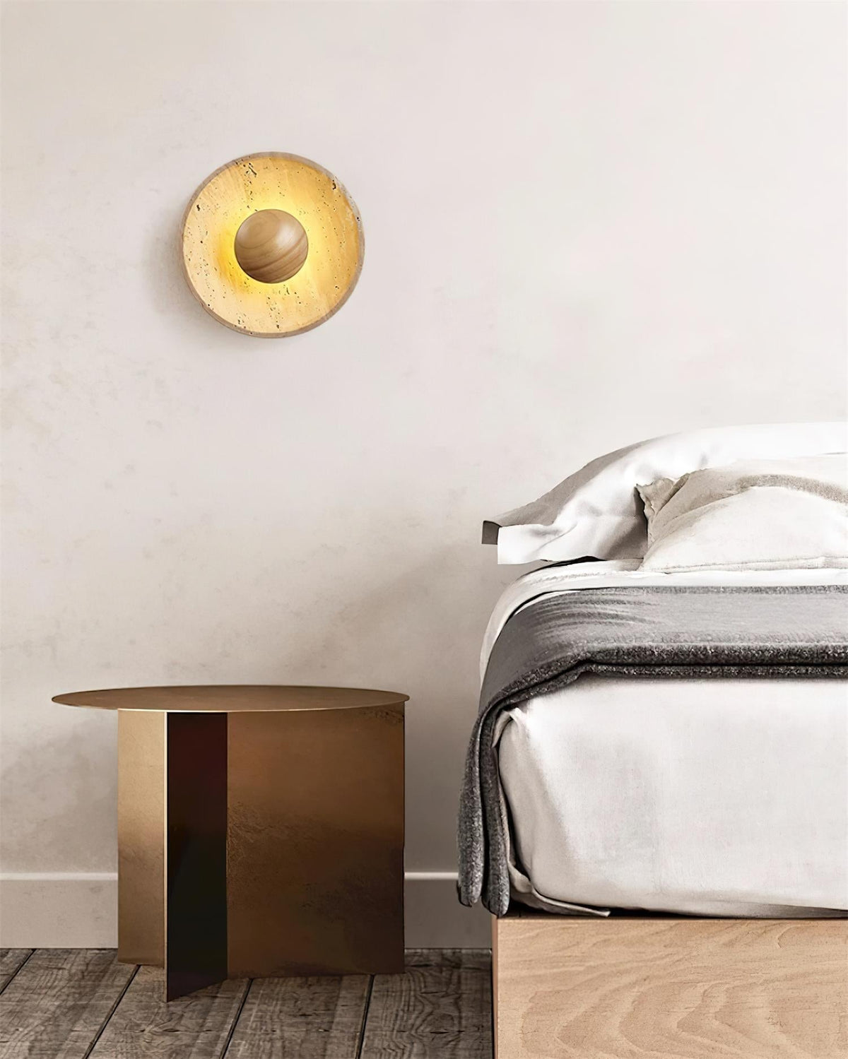 Norvian lampada da parete Tonda in travertino minimalista