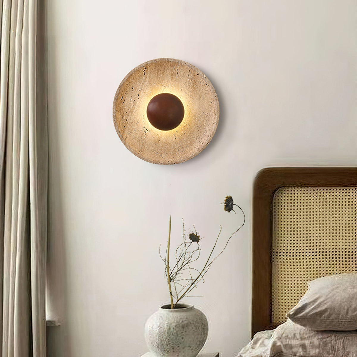 Norvian lampada da parete Tonda in travertino minimalista