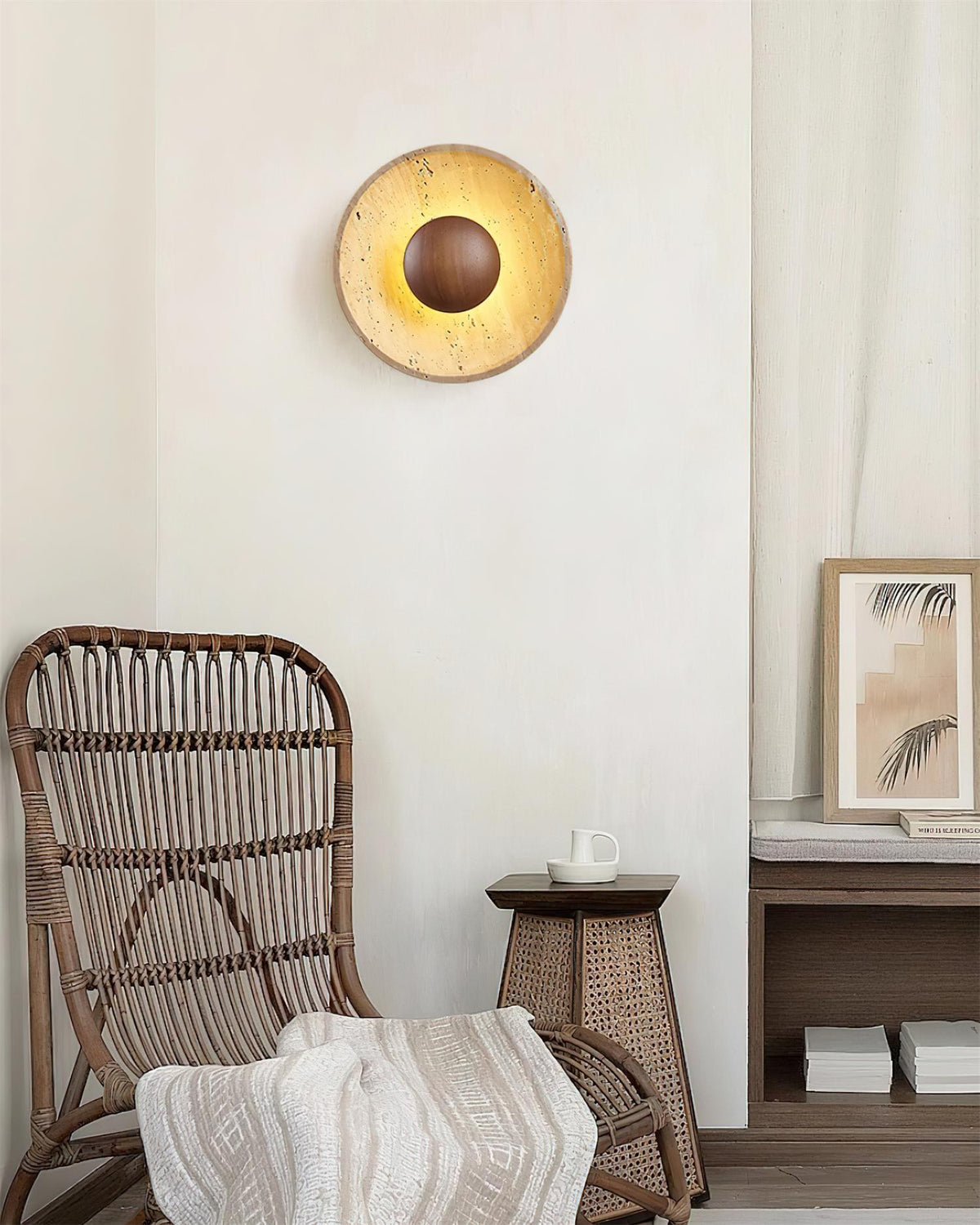 Norvian lampada da parete Tonda in travertino minimalista