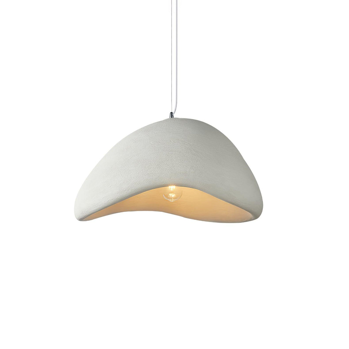Lampada a sospensione con paralume curvo organico, texture morbida e stile artistico moderno