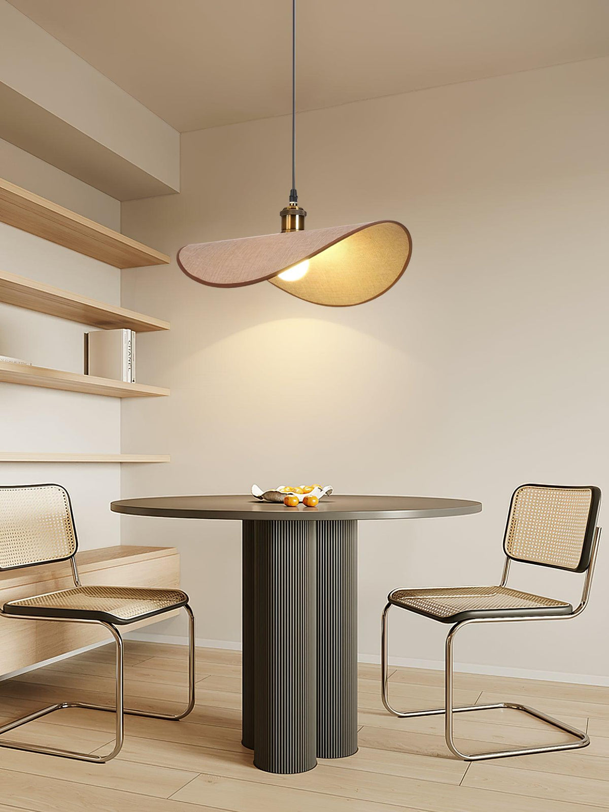Mirelle lampada a sospensione in tessuto lino, finitura legno minimalista