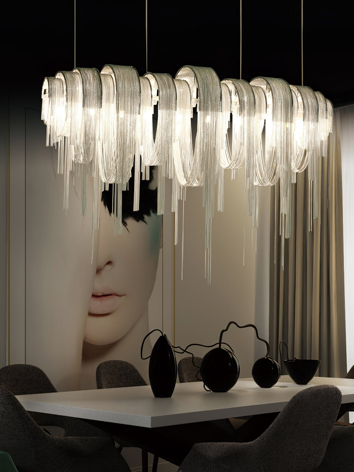 Tarien lampadario a Catene Stratificate in Nichel lusso