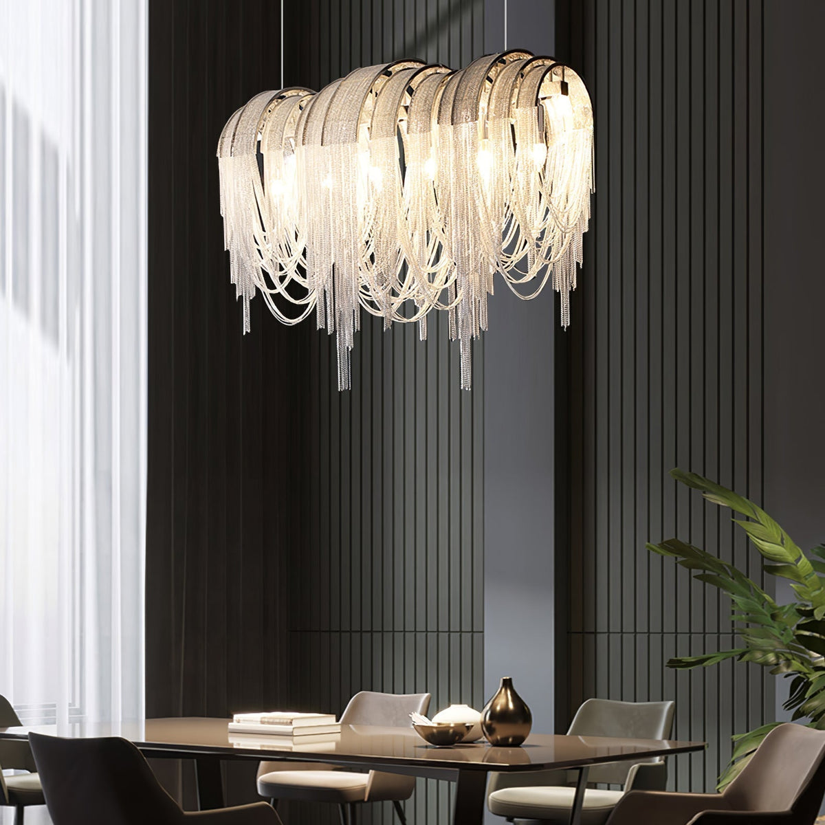 Tarien lampadario a Catene Stratificate in Nichel lusso