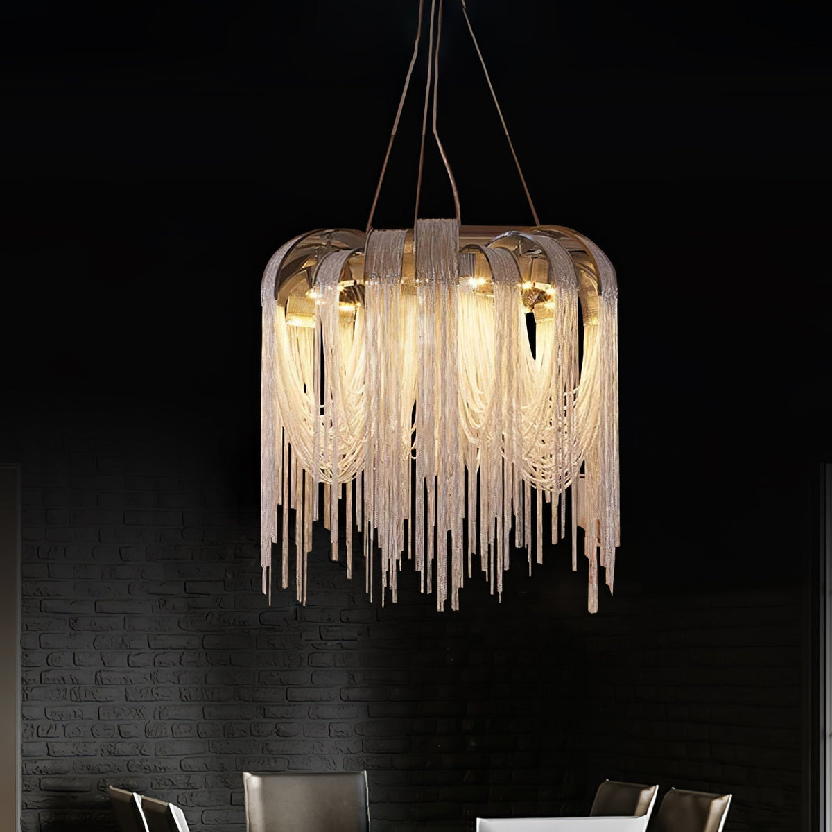 Tarien lampadario a Catene Stratificate in Nichel lusso